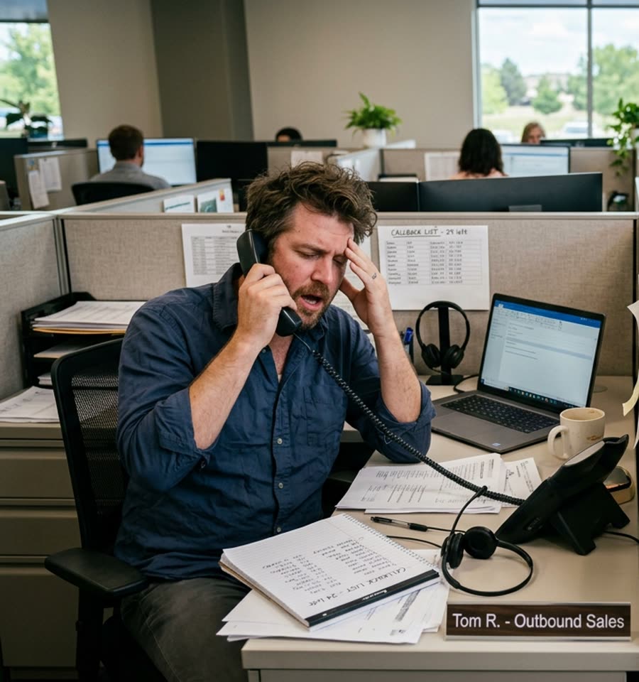 A rep working a callback list on the phone